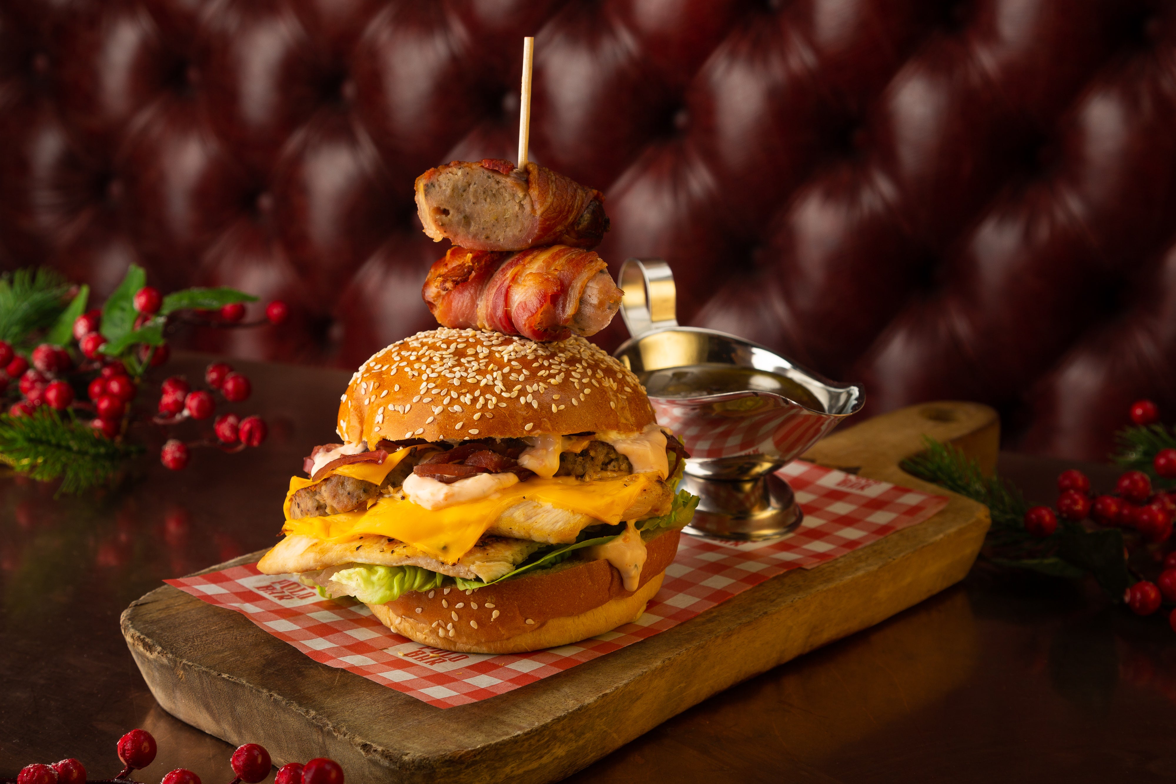 Polo Bar Christmas Burger with Sage and Onion Chips